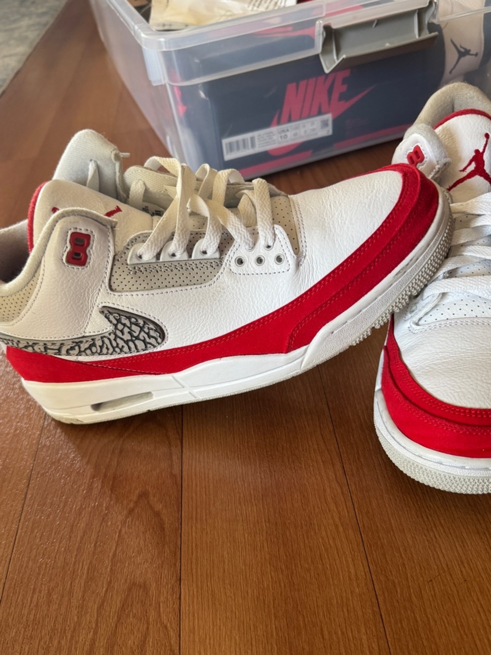 Jordan Men’s White and Red Sneakers with Elephant Print Accents